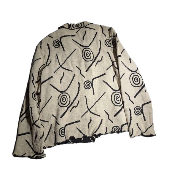 Vtg Y2K Winding River Ivory Black Swirl Geometric Collared Blanket Jacket Sz S - Picture 2 of 3